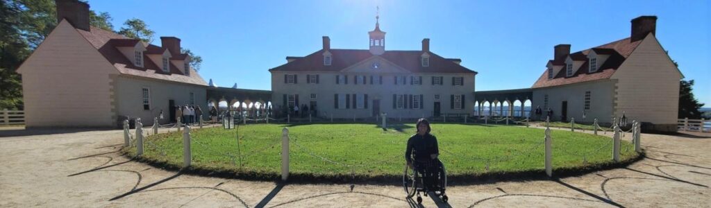 Traveler in wheelchair visiting a historical site in Fairfax County